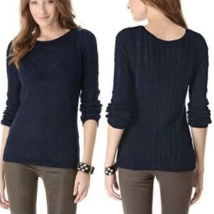 Rachel Zoe Navy Blue Sweater Size Medium Karla Long Sleeve Pullover Open Knit